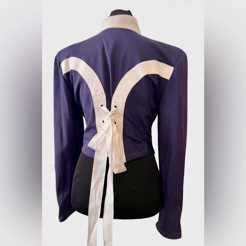 RARE Vintage lined Leather Trim n Floral Design Crop Jacket - Picture 2 of 4